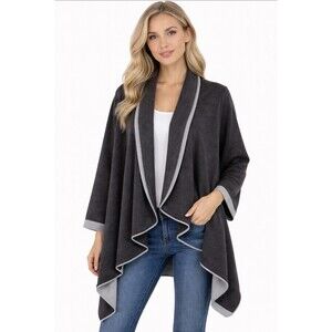 Zara Knit Gray Waterfall Open Front Long Sleeve Sweater Cardigan Women’s Medium